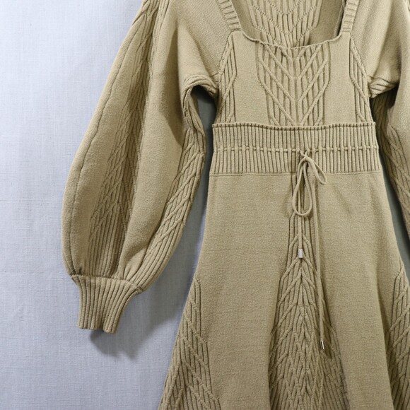 Free People Emmaline Sweater Dress Womens M Green Cutout Back Balloon Sleeve - Picture 9 of 16